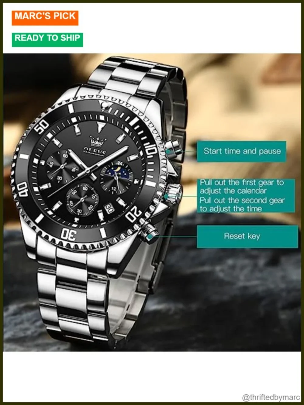 Premium Stainless Steel Analog Watch with Date Rotatable Bezel Quartz Men's